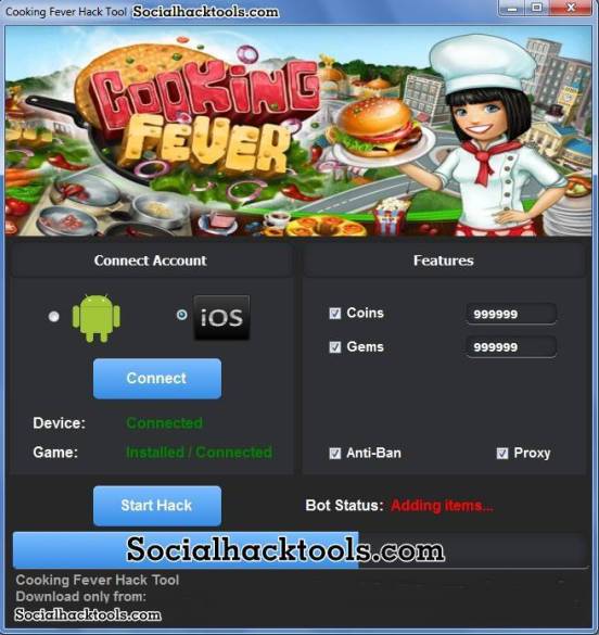 free cooking fever hack